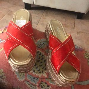 Prada open toe sandals. Red, wedges size37